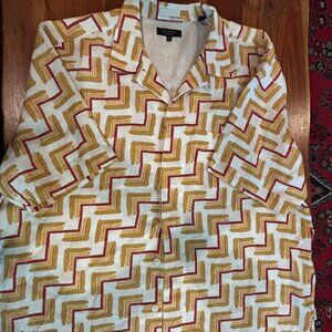 Ted Baker London 100% Linen Men's Button Down Patterned Short Sleeve Shirt, 6
